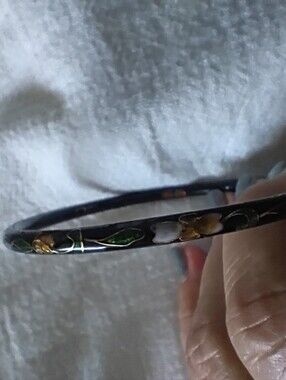 Vintage Hand Painted Asian Bangle Bracelet, Black